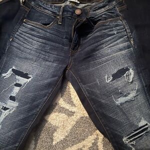 American Eagle Outfitters Dark Blue Distressed Boyfriend Jeans